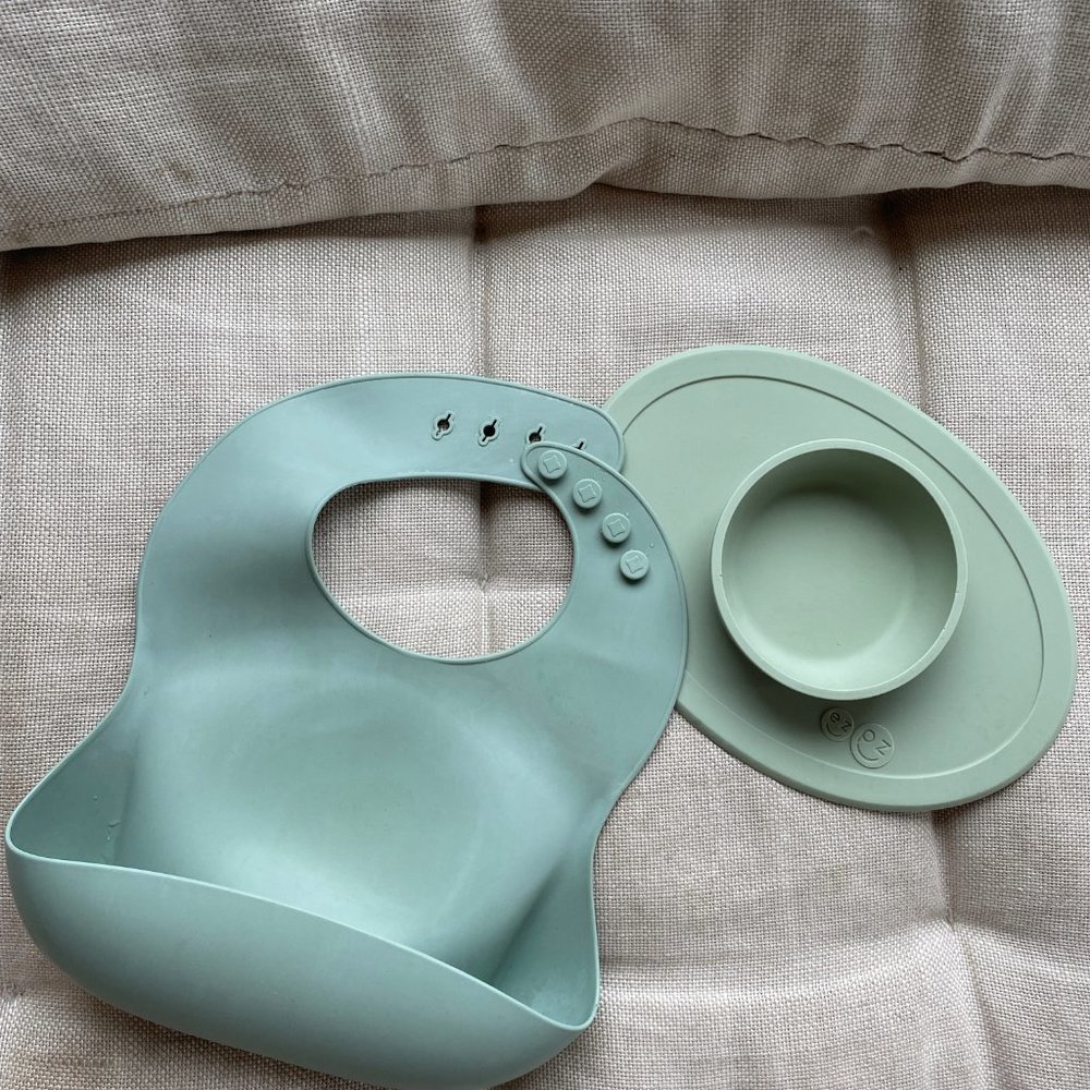Mushie Bib and EzPz tiny bowl